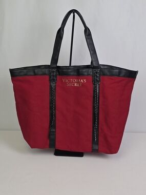 Victoria's Secret Red Canvas Tote with Black Trim